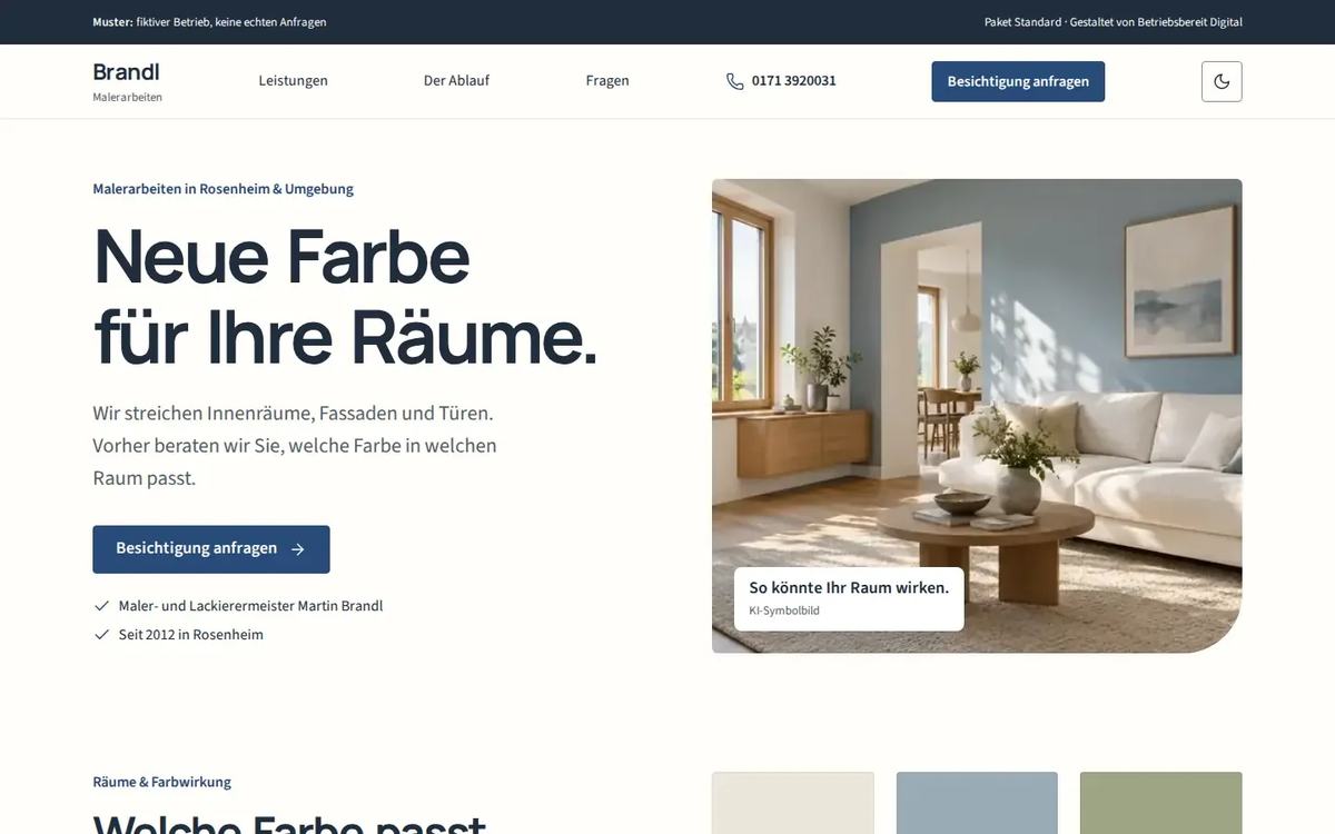 Startseite des Website-Musters Malerbetrieb Brandl