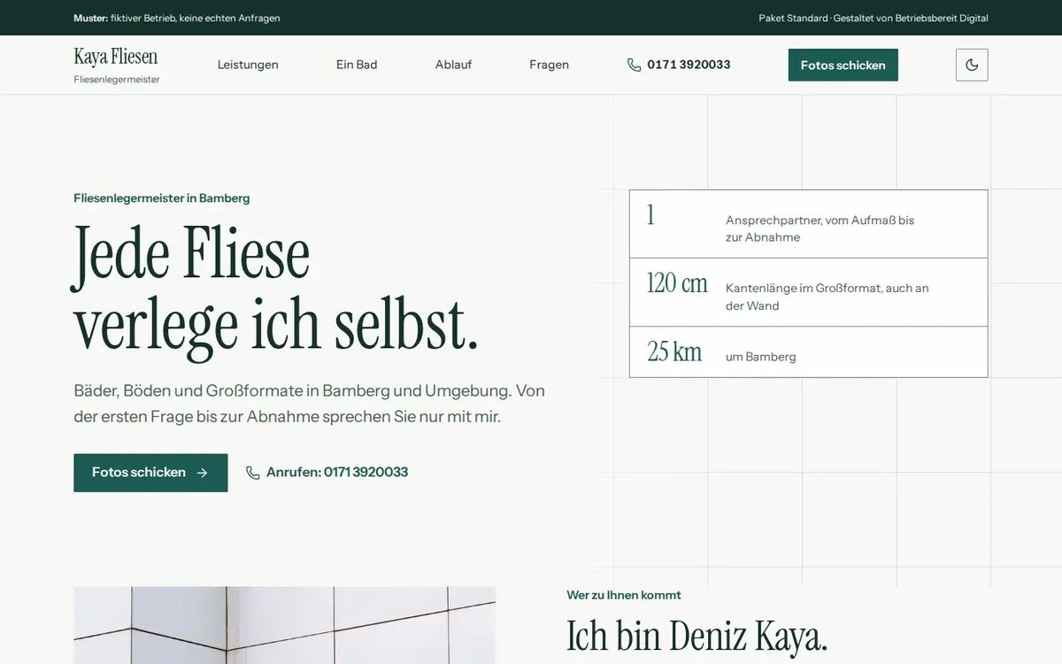 Startseite des Website-Musters Kaya Fliesen