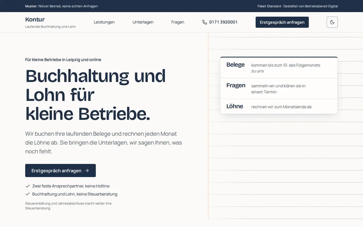 Startseite des Website-Musters Kontur Buchhaltung und Lohn