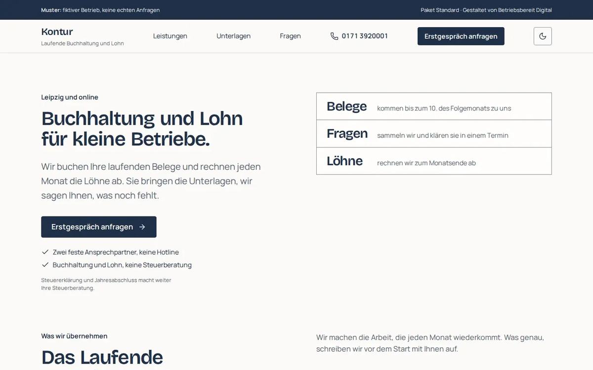 Startseite des Website-Musters Kontur Buchhaltung und Lohn