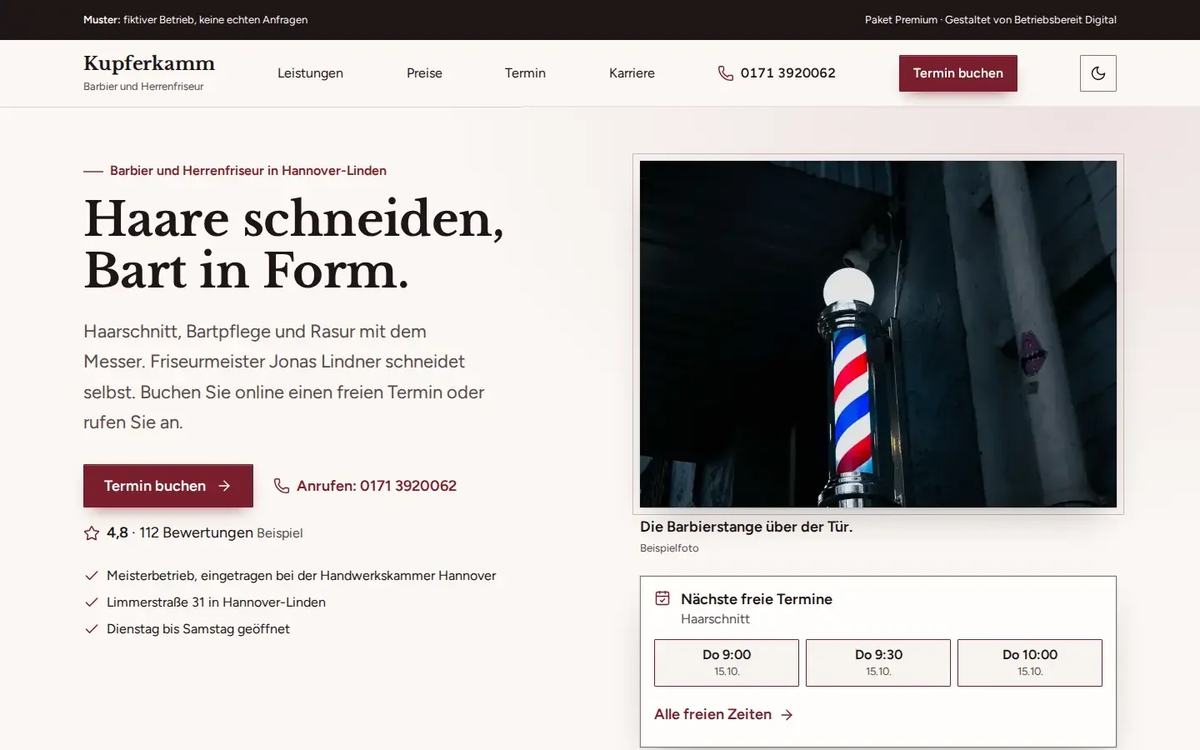 Startseite des Website-Musters Kupferkamm