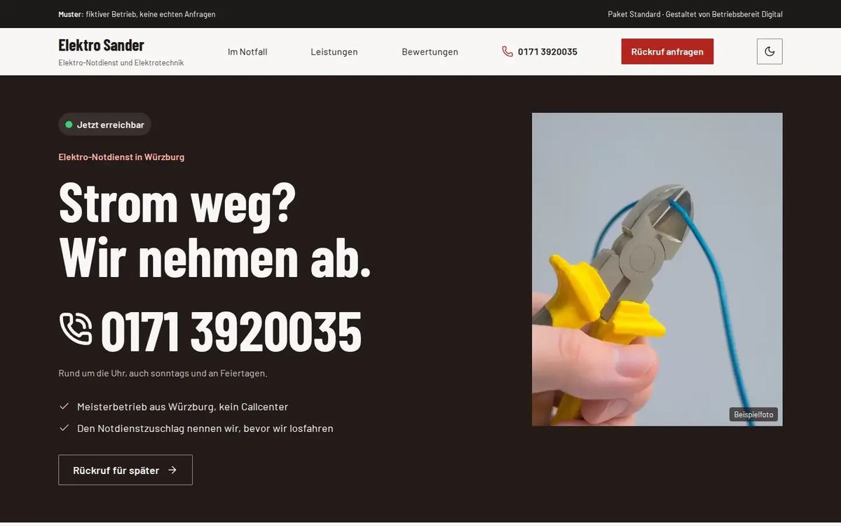 Startseite des Website-Musters Elektro Sander